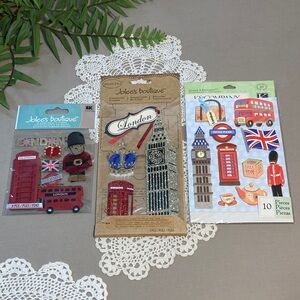 London Themed Scrapbook Journal Sticker Set Big Ben Royal Crown Beefeater